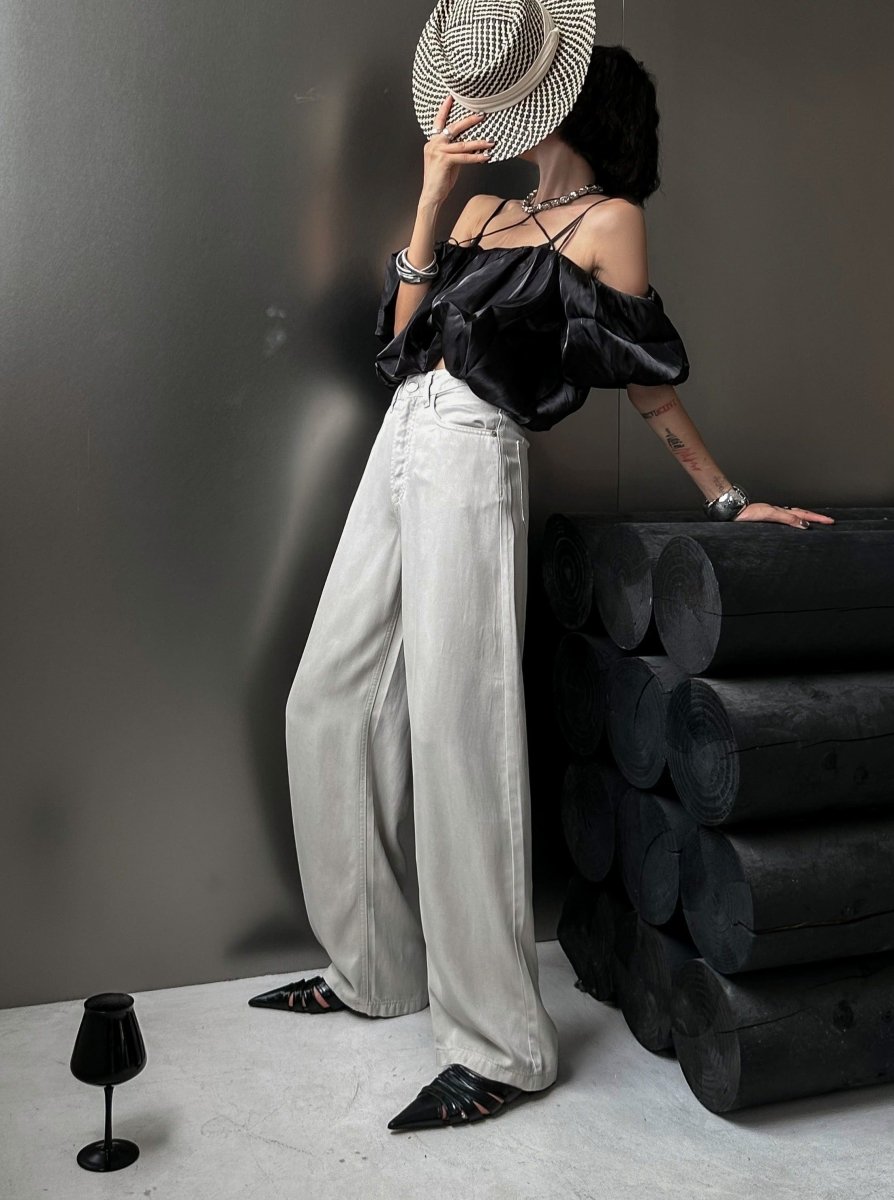 100%萊賽爾天絲闊腿牛仔褲-2色 - Moon Peach