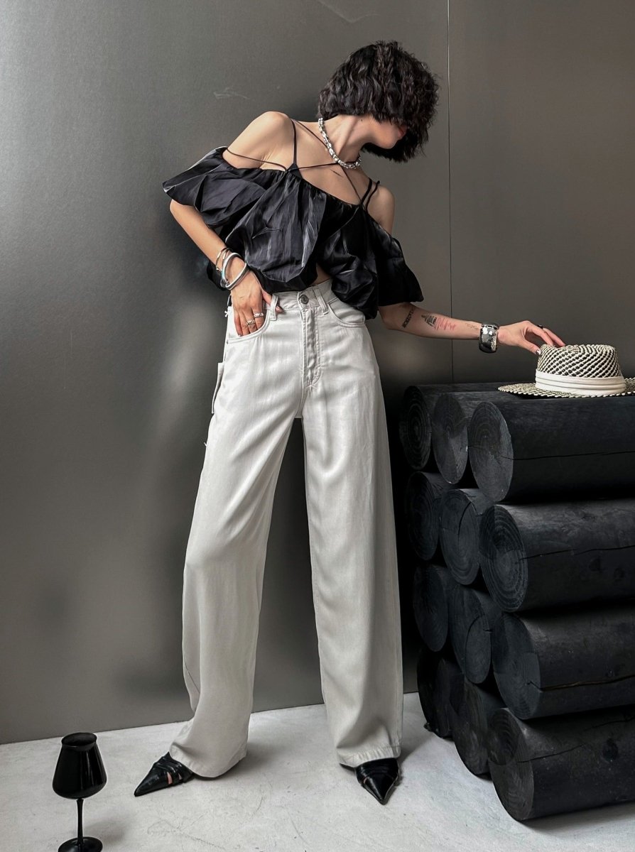 100%萊賽爾天絲闊腿牛仔褲-2色 - Moon Peach