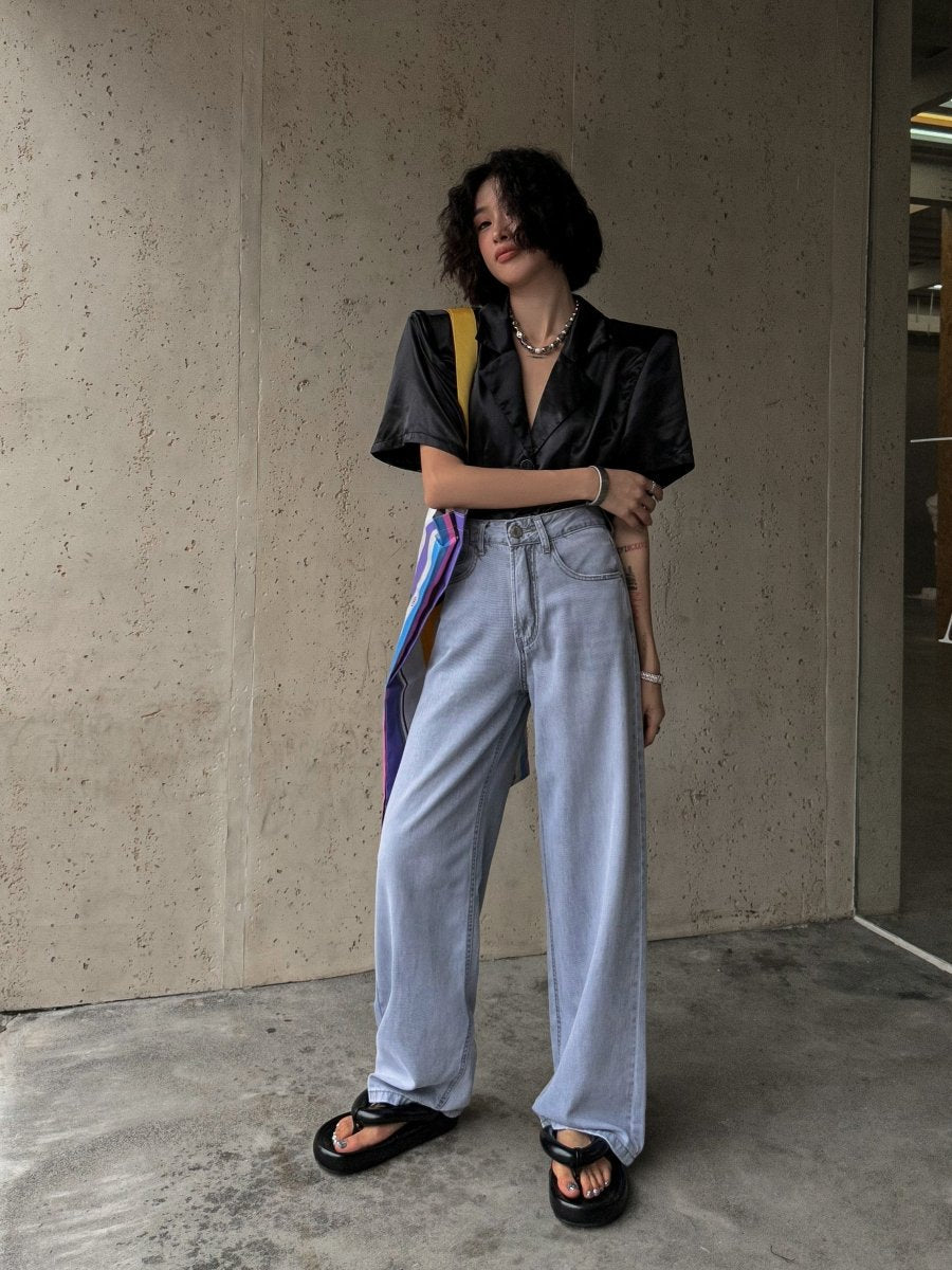 100%萊賽爾天絲闊腿牛仔褲-2色 - Moon Peach