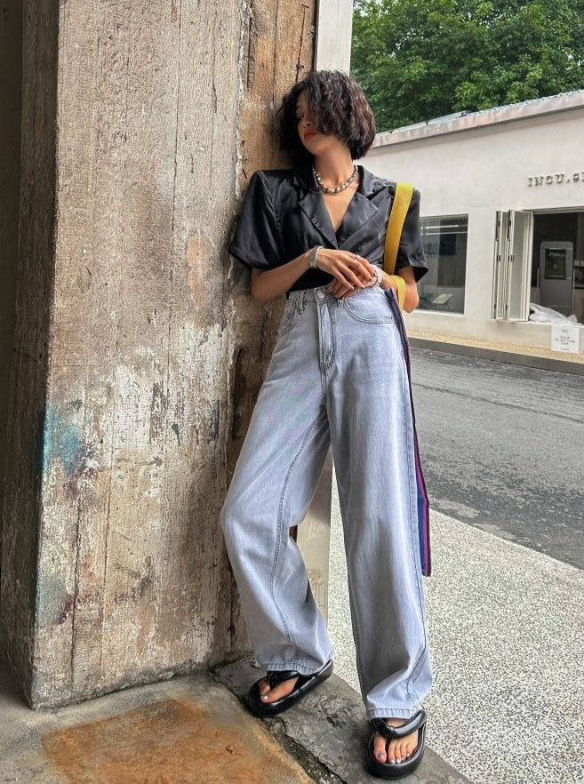 100%萊賽爾天絲闊腿牛仔褲-2色 - Moon Peach