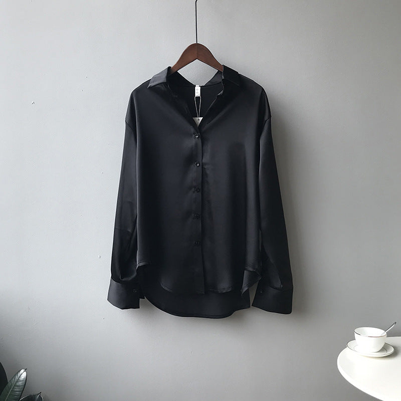 (48H出貨)韓版純色氣質翻領長袖襯衫