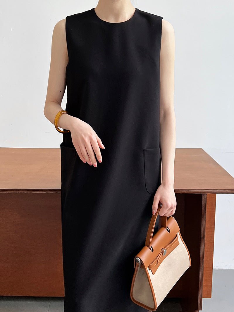 簡約通勤無袖西裝背心連衣裙-2色 - Moon Peach