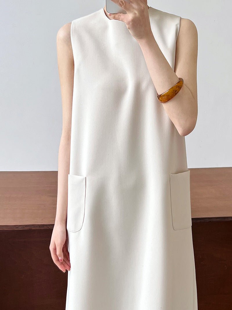 簡約通勤無袖西裝背心連衣裙-2色 - Moon Peach