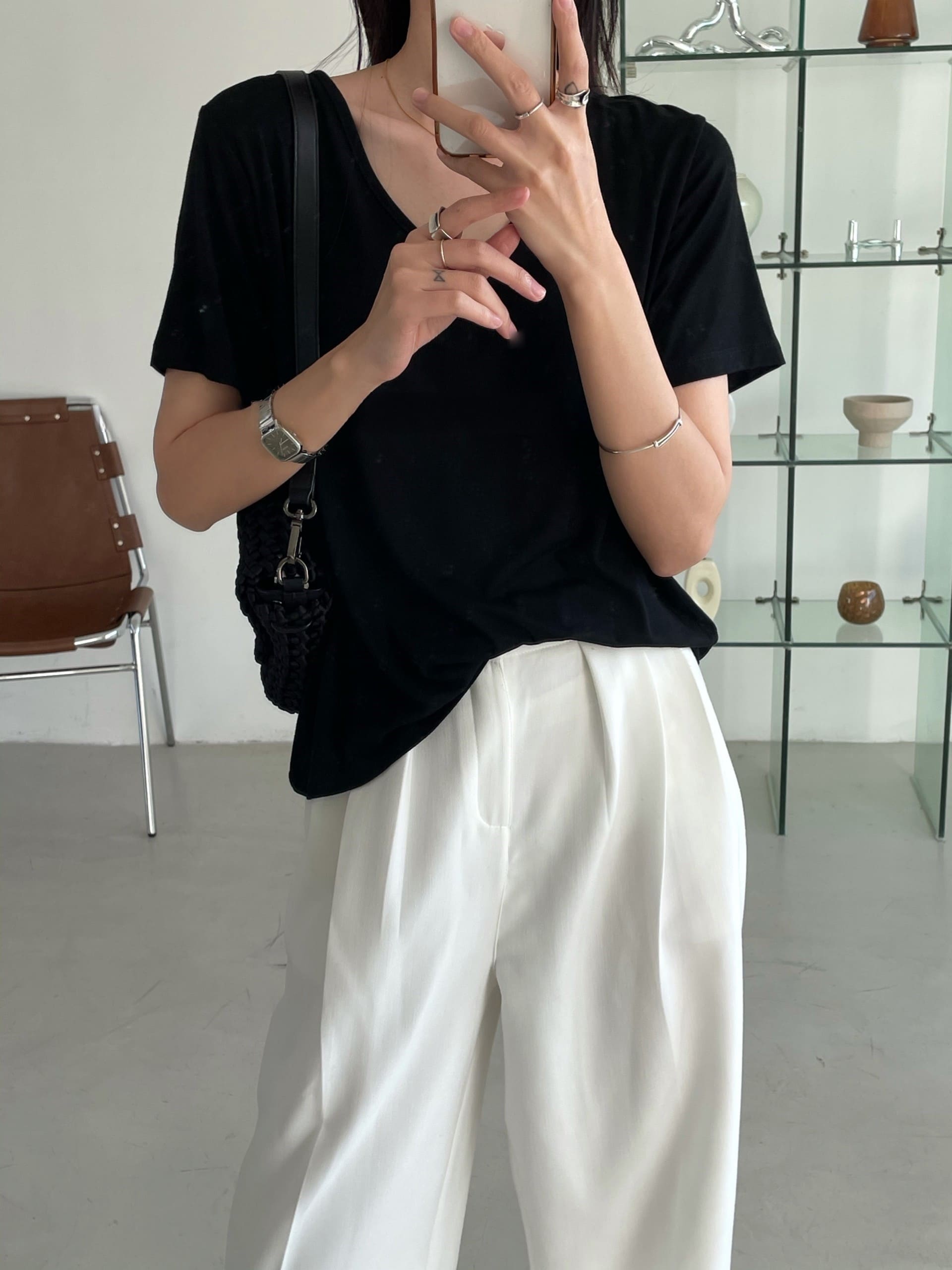 (48H出貨)通勤百搭低圓領超親膚面膜T-shirt