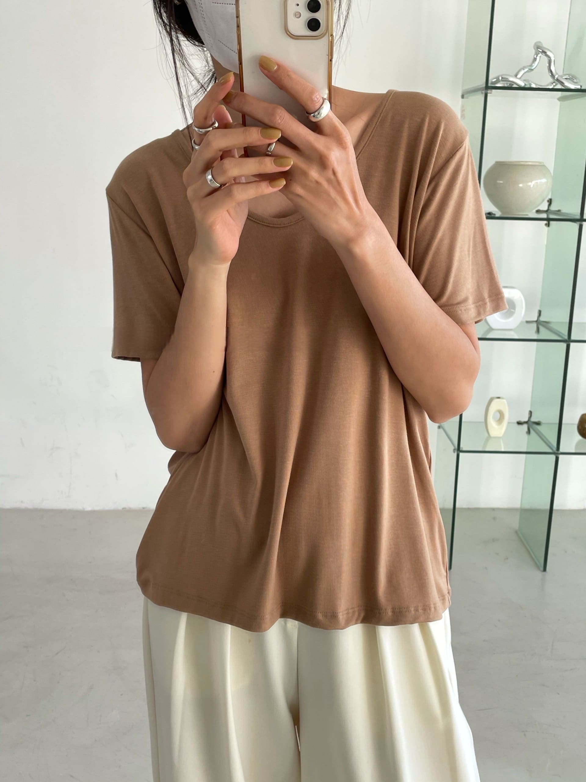 (48H出貨)通勤百搭低圓領超親膚面膜T-shirt