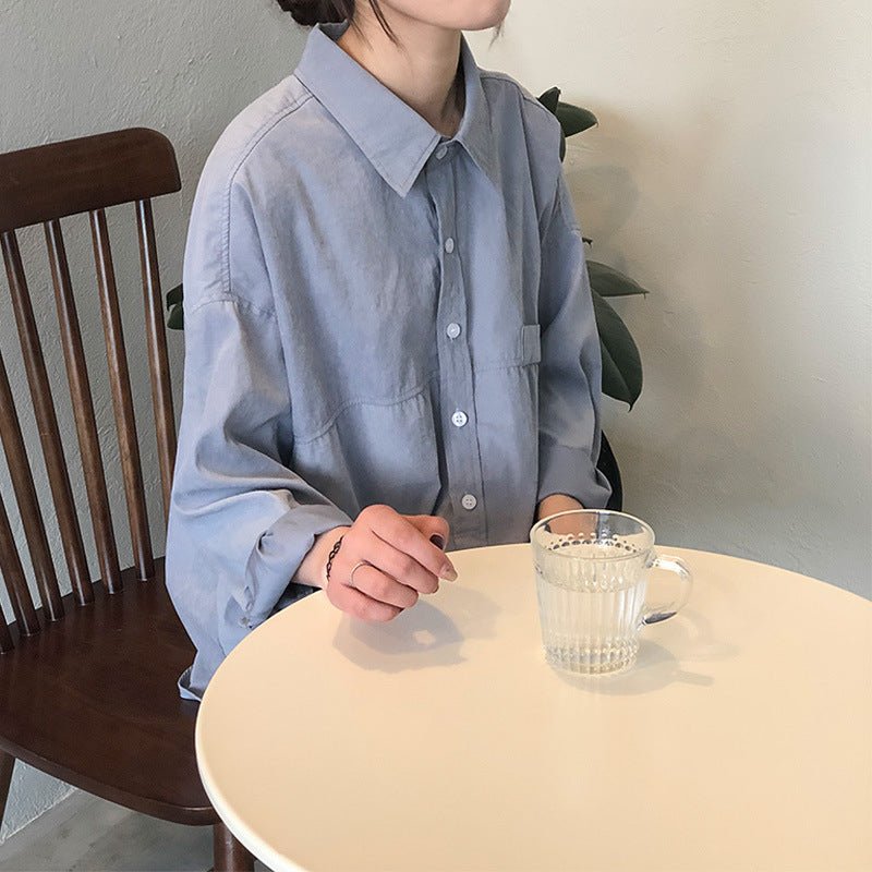 秋冬棉感仿麂皮廓形長袖復古襯衣-3色 - Moon Peach