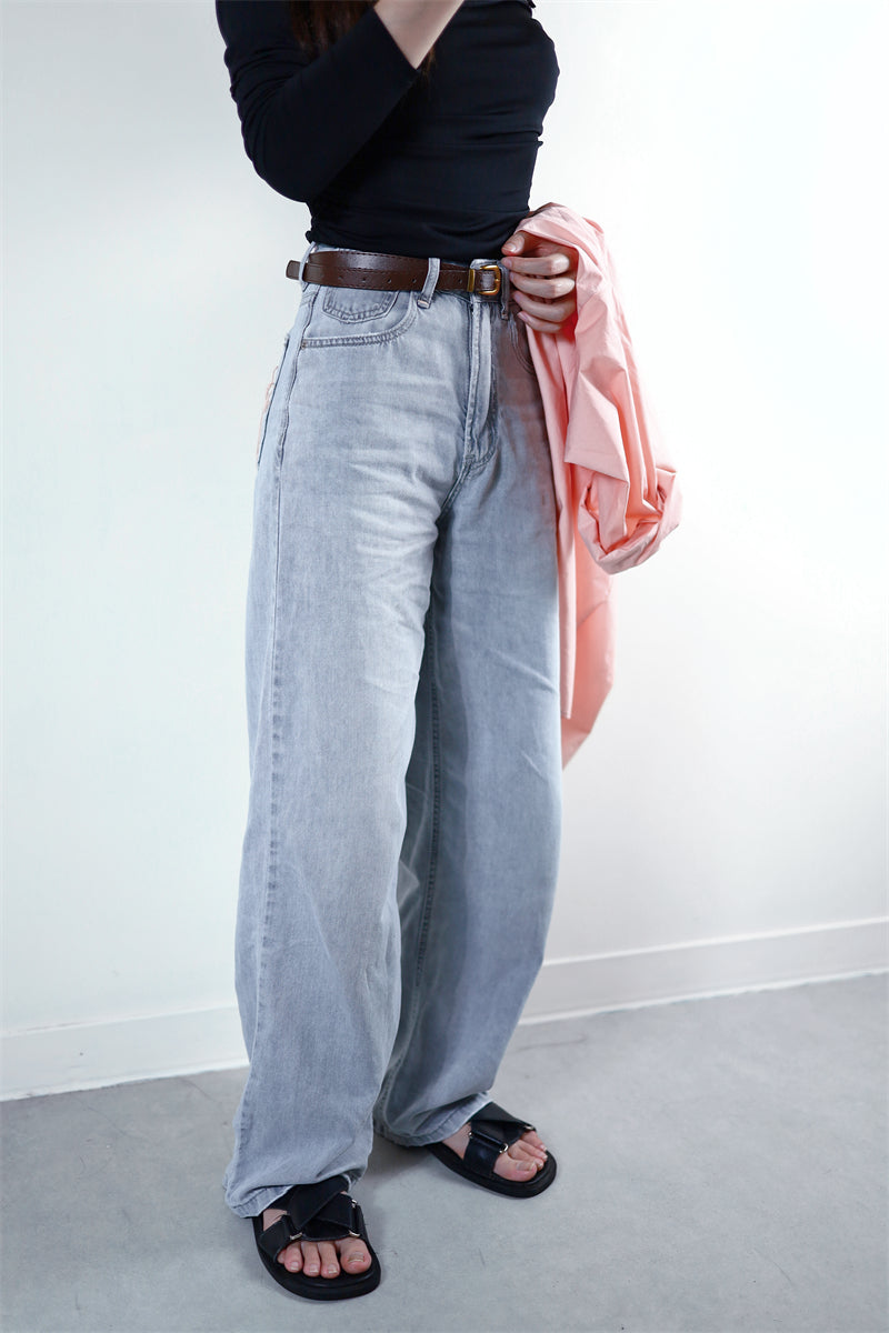 (48H出貨) 100%天絲夏季冰爽感闊腿牛仔褲-2色