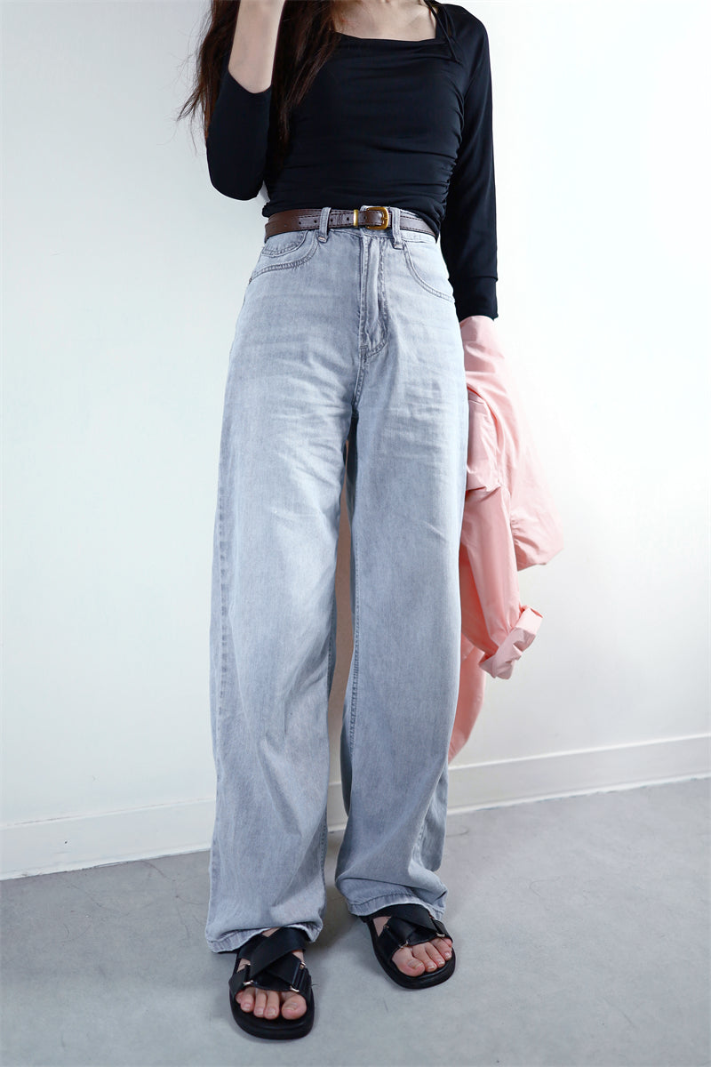 (48H出貨) 100%天絲夏季冰爽感闊腿牛仔褲-2色