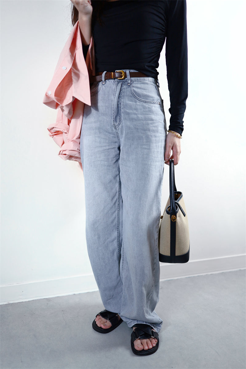 (48H出貨) 100%天絲夏季冰爽感闊腿牛仔褲-2色