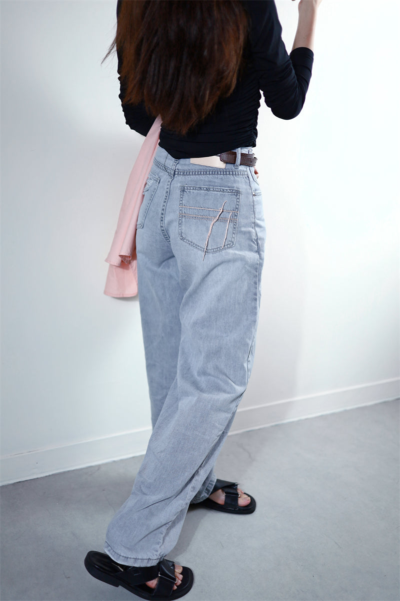 (48H出貨) 100%天絲夏季冰爽感闊腿牛仔褲-2色