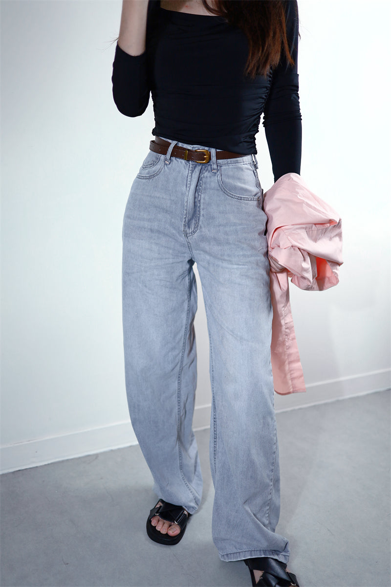 (48H出貨) 100%天絲夏季冰爽感闊腿牛仔褲-2色