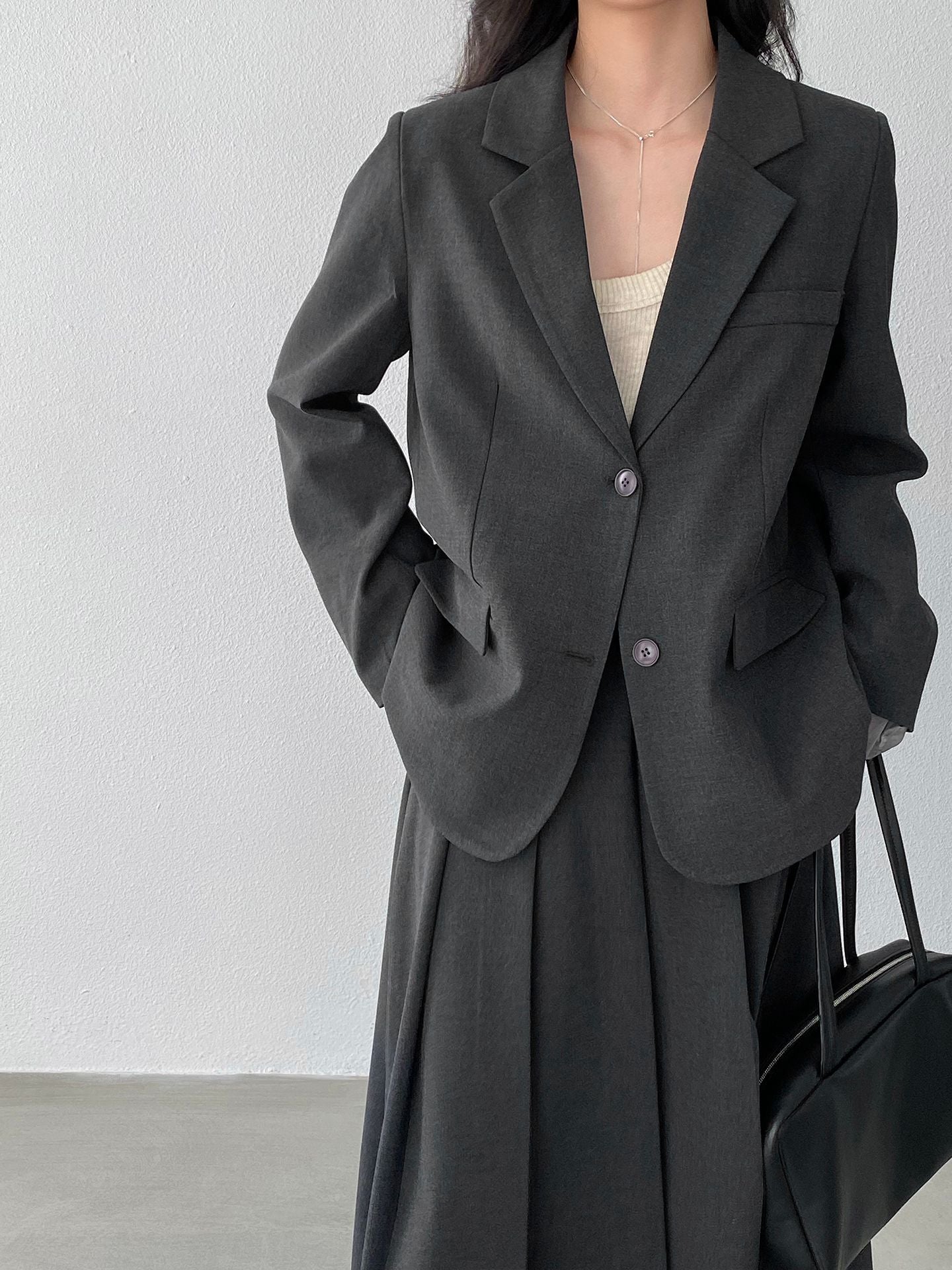 質感氣質拼接網紗寬鬆休閒小西裝外套