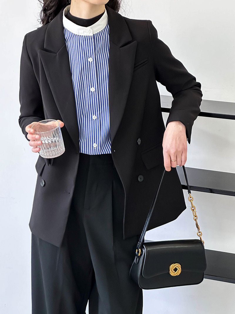 韓系圓領設計藍條紋襯衫