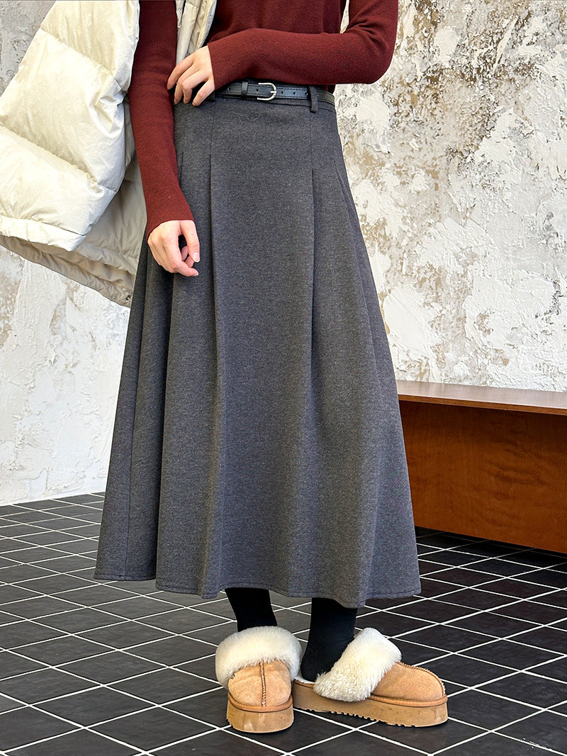 (48H出貨)復古設計感高腰純色氛圍感半身裙-3色