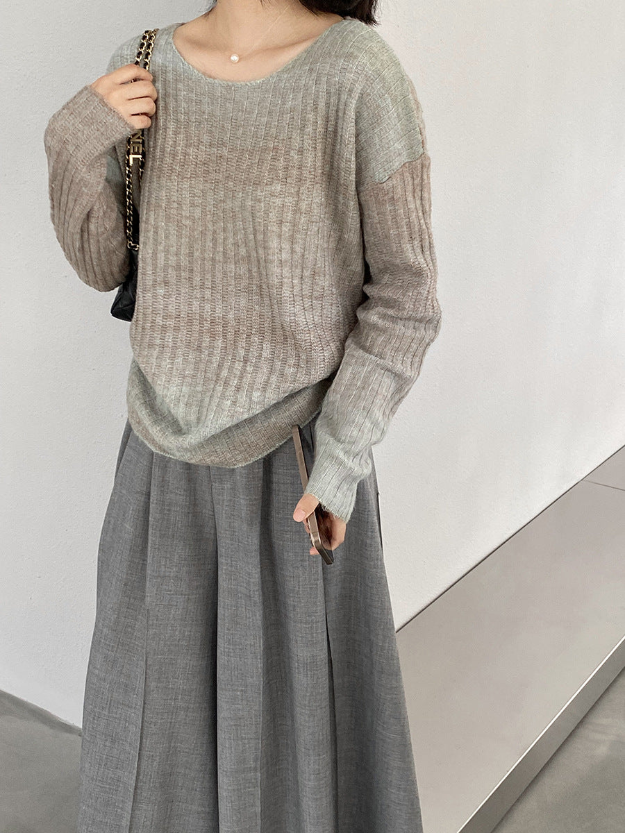 美式甜酷街頭彩虹漸變色寬鬆長袖針織衫-4色