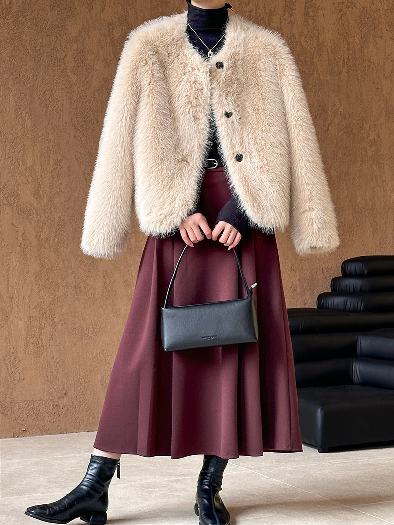 (48H出貨)復古設計感高腰純色氛圍感半身裙-3色