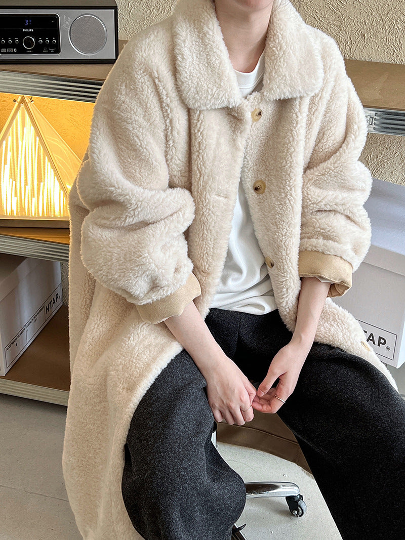 韓版翻領配手套羊羔毛大衣外套