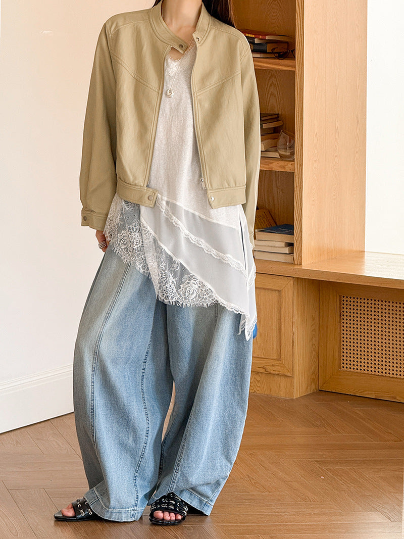 韓系潮流正肩短款機車皮衣夾克外套