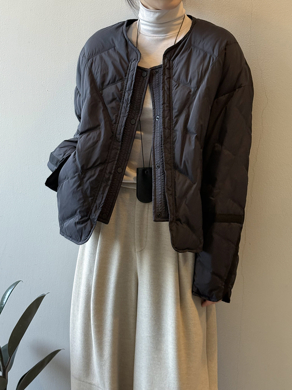 韓系復古保暖90%白鴨絨羽絨寬鬆外套-2色