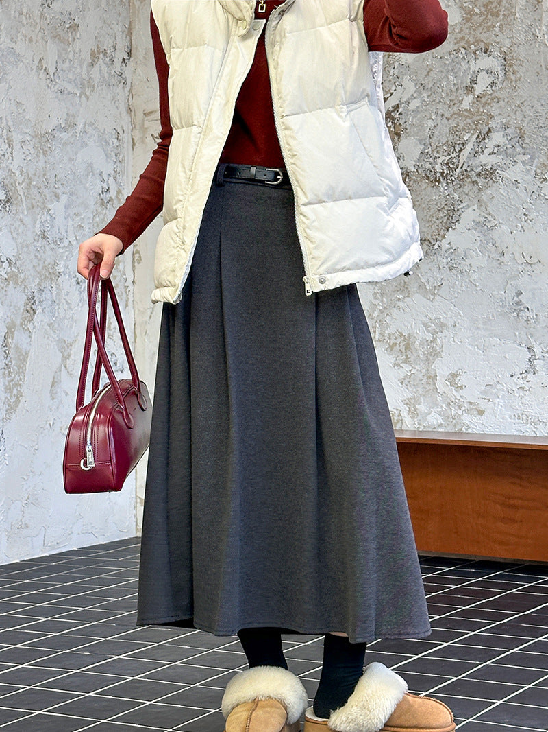 (48H出貨)復古設計感高腰純色氛圍感半身裙-3色