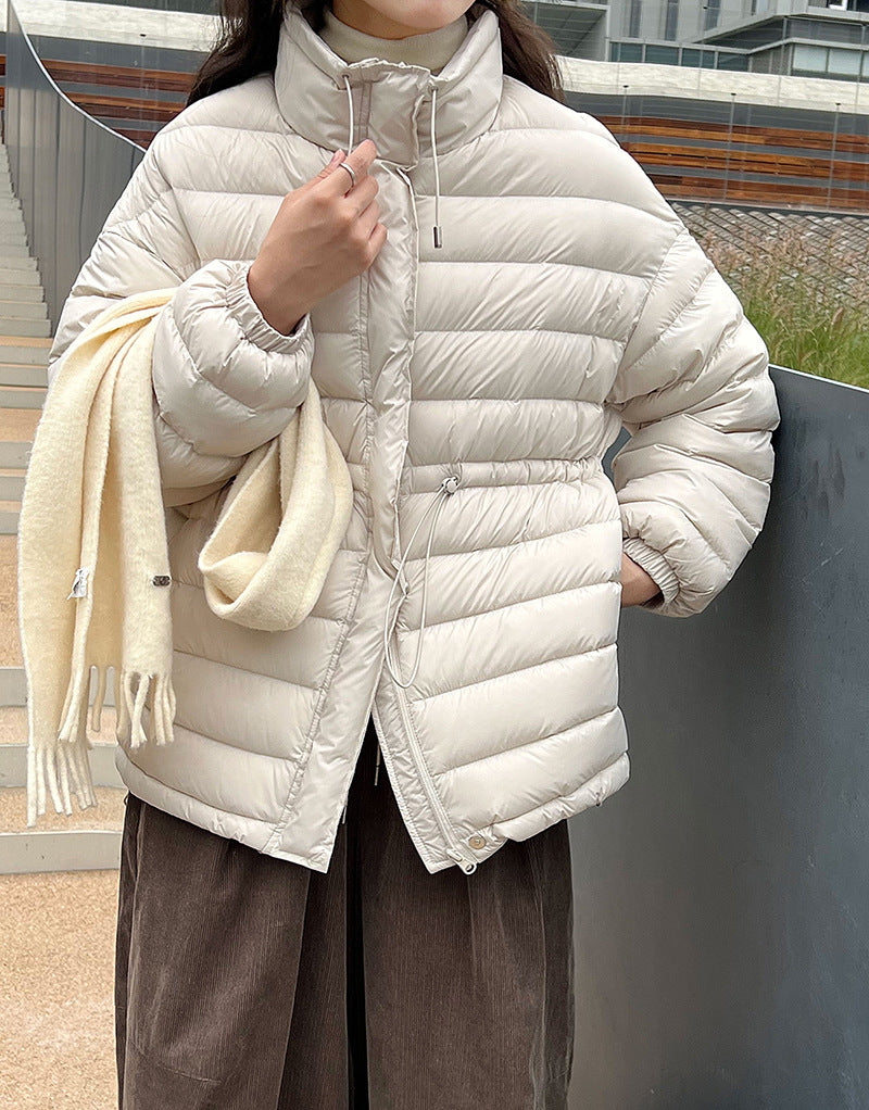 韓版抽繩收腰顯瘦90%白鴨絨排骨羽絨外套-3色