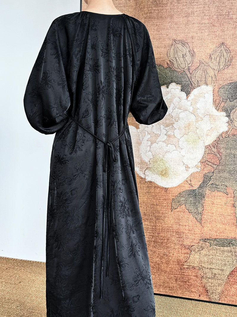 新古典慵懶盤扣緹花連衣裙-2色