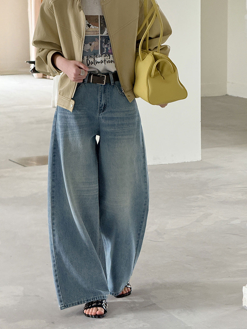 復古美式寬鬆高腰顯瘦牛仔褲