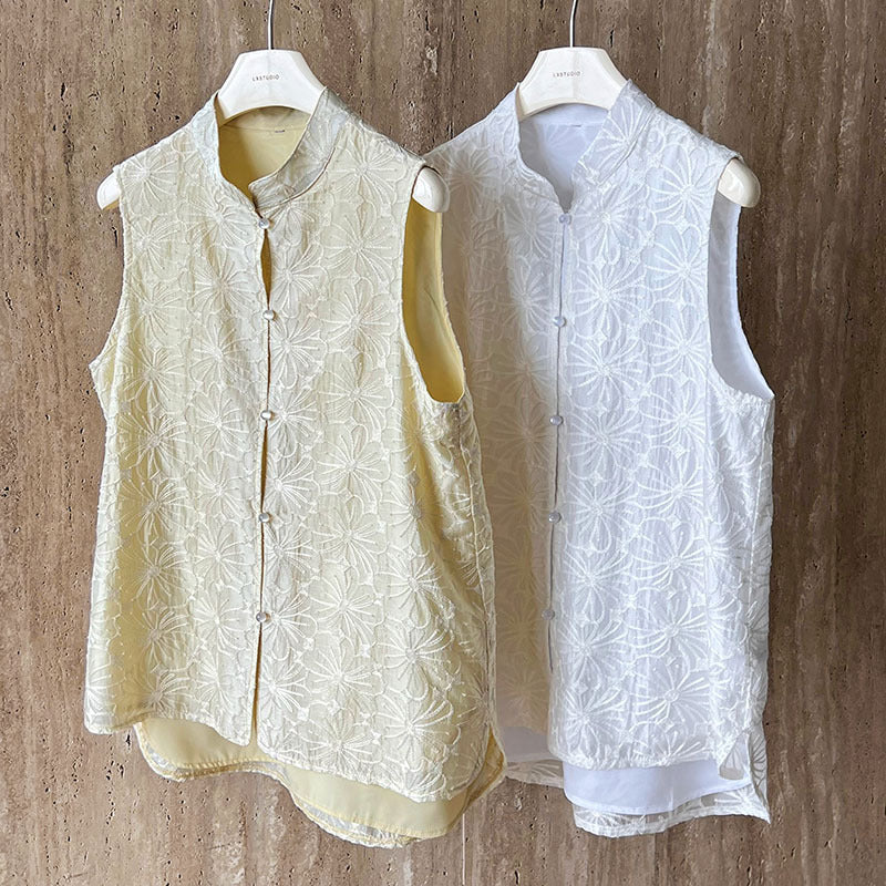 (48H出貨)古典天絲刺繡勾花馬甲背心-2色