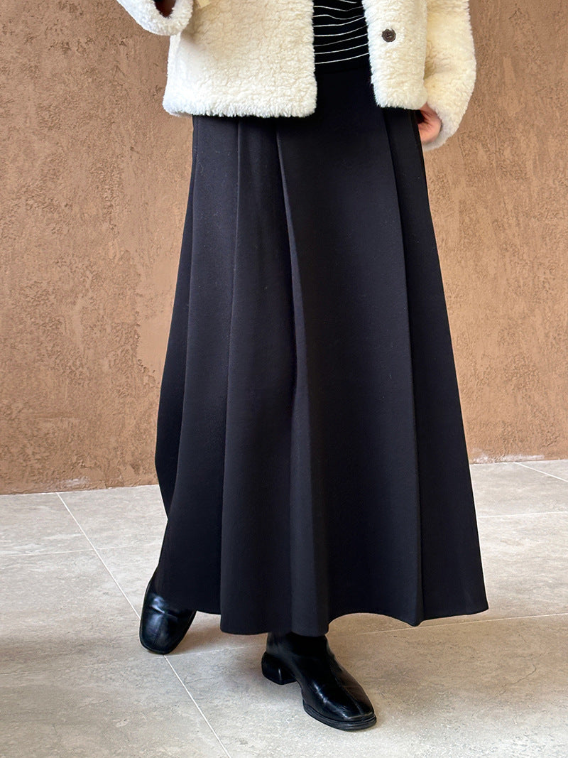 (48H出貨)復古設計感高腰純色氛圍感半身裙-3色