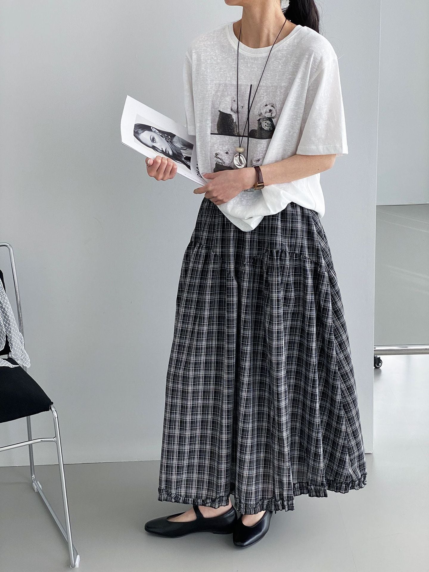 韓系膠片小狗圓領復古卡通印花T恤-2色