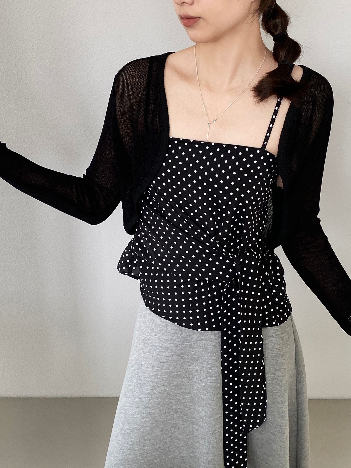 韓系碎花吊帶上衣+長袖針織開衫-兩件式套裝-2色