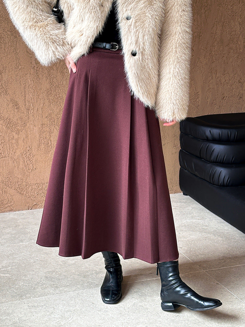 (48H出貨)復古設計感高腰純色氛圍感半身裙-3色