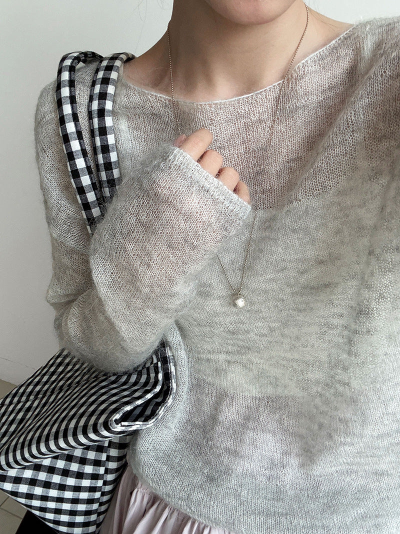 韓系軟糯溫柔馬海毛羊毛慵懶針織毛衣-6色