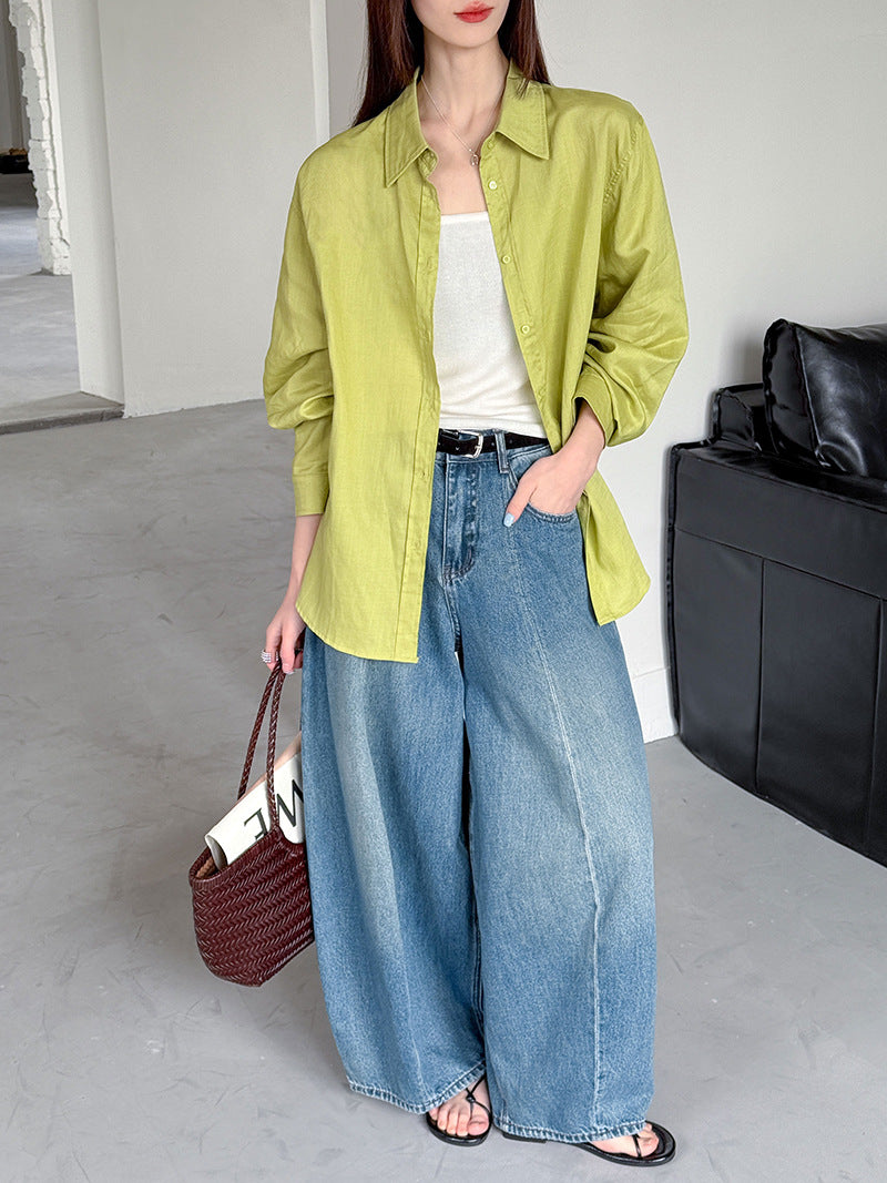 韓系慵懶風簡約純色寬鬆氣球牛仔褲