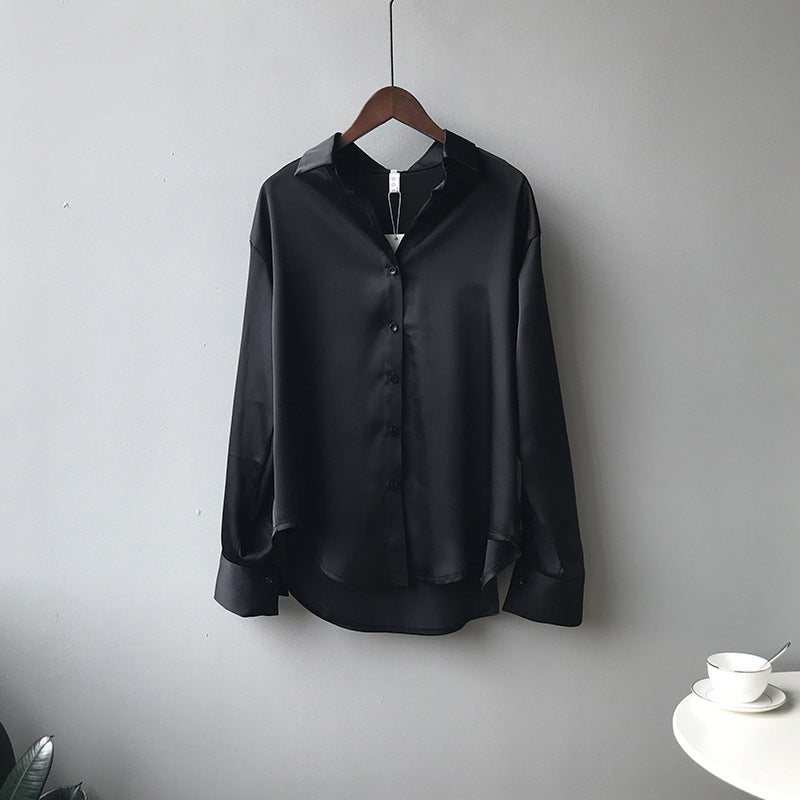 (48H出貨)韓版純色氣質翻領長袖襯衫