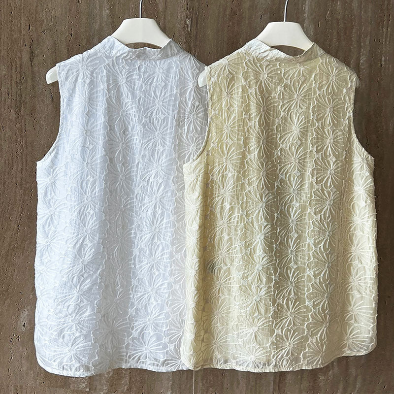 (48H出貨)古典天絲刺繡勾花馬甲背心-2色