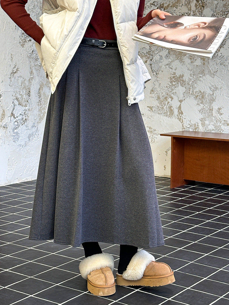 (48H出貨)復古設計感高腰純色氛圍感半身裙-3色