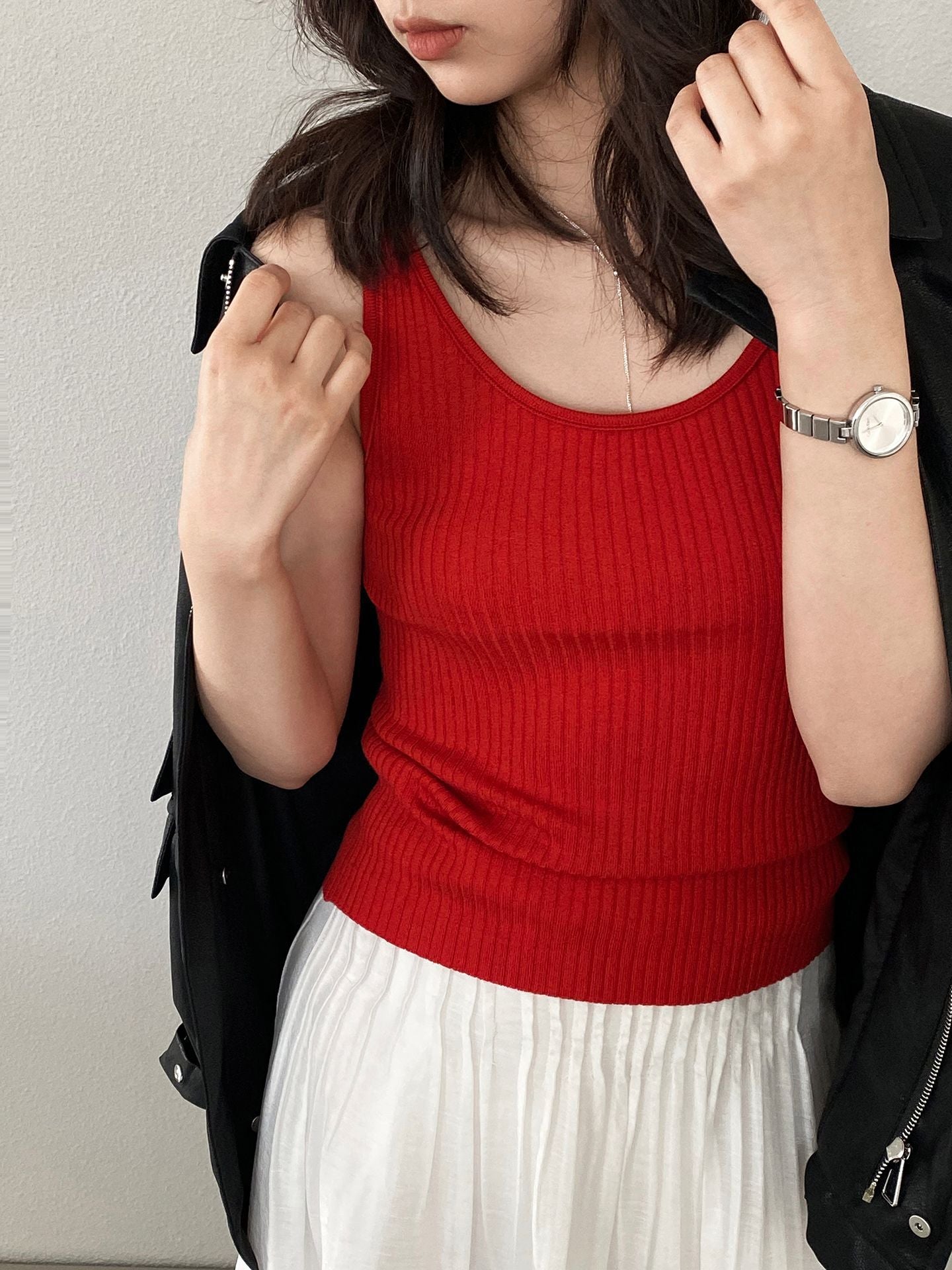 港風U領內搭外穿打底針織吊帶背心-8色