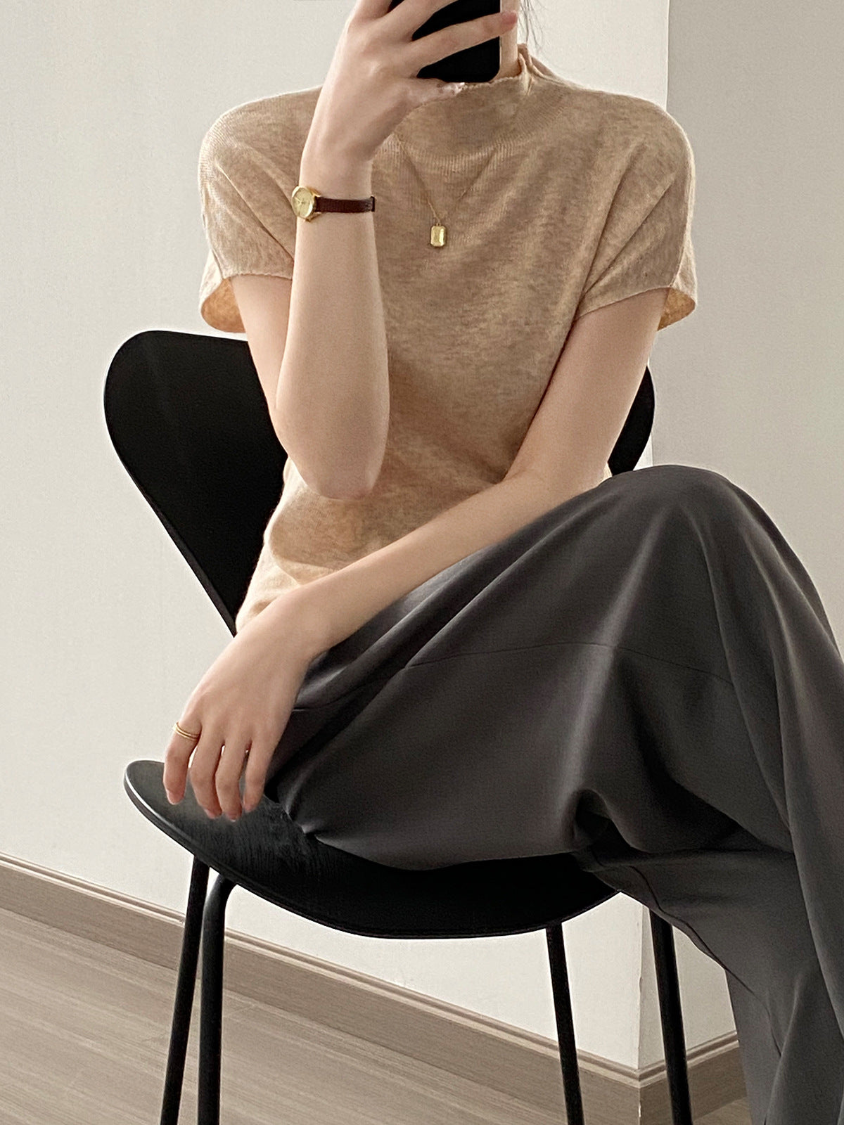 (48H出貨)氣質純色名媛風針織T恤