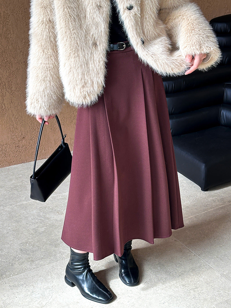 (48H出貨)復古設計感高腰純色氛圍感半身裙-3色