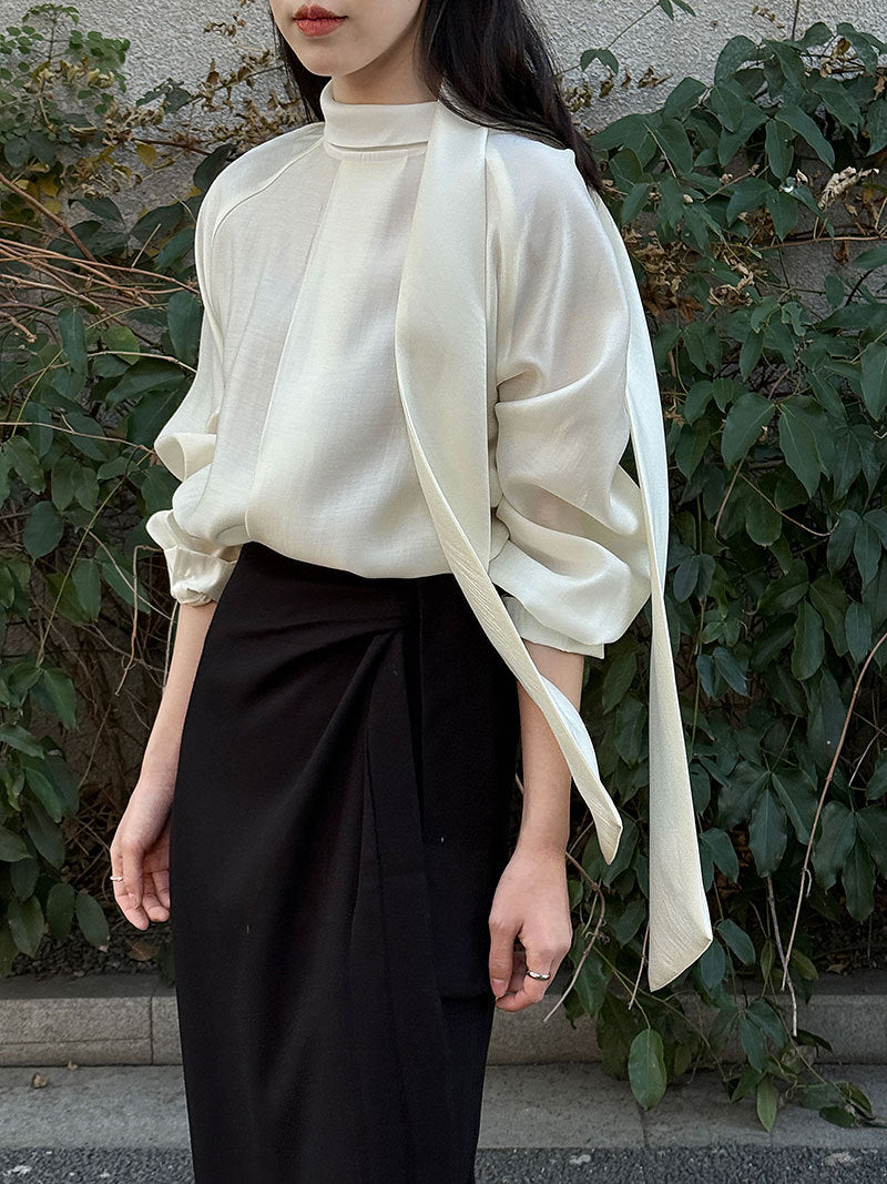 法式溫柔立領飄帶氣質百搭長袖襯衫-2色