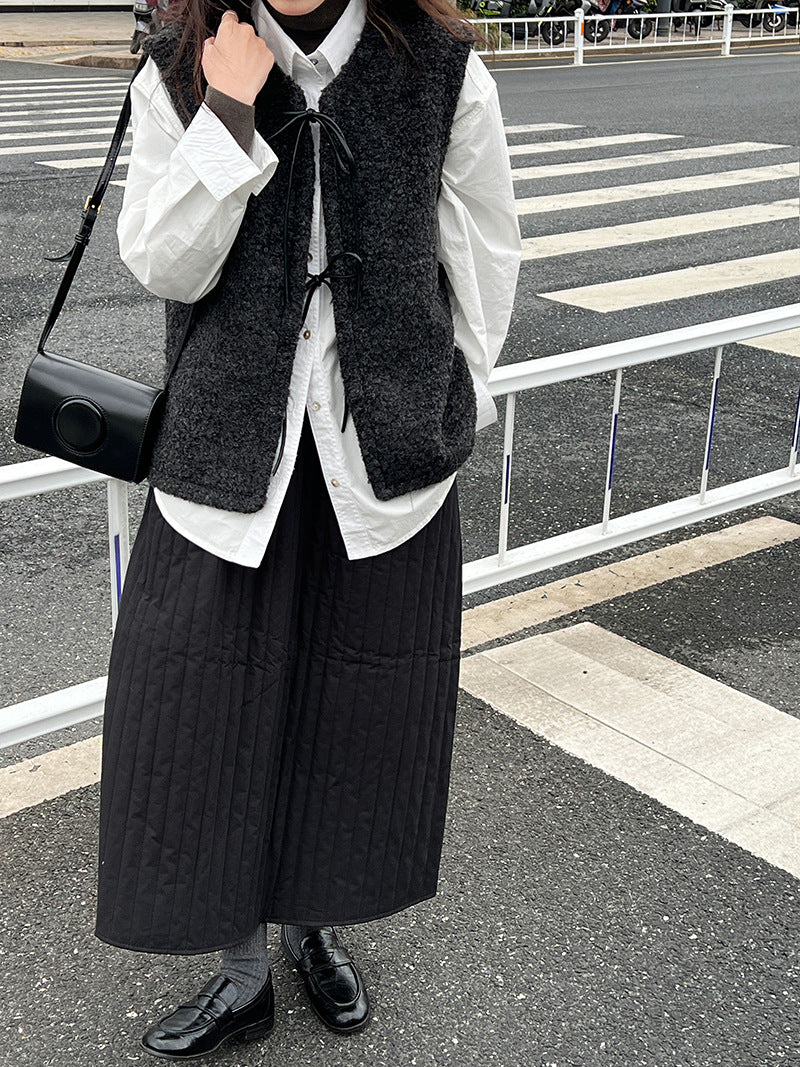 韓系圈圈絨皮繫帶疊穿百搭坎肩馬甲外套