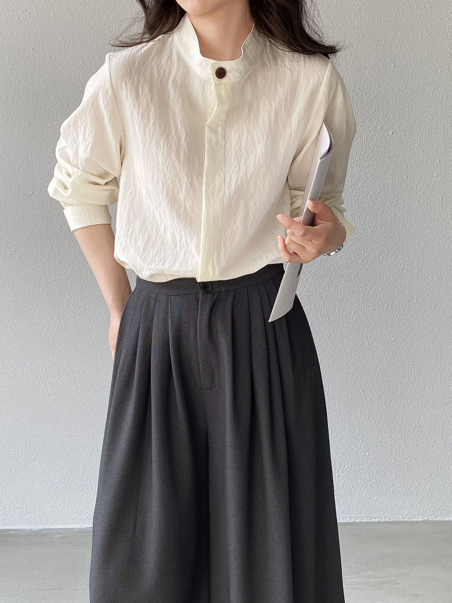 韓版天絲復古肌理感春系襯衫-2色