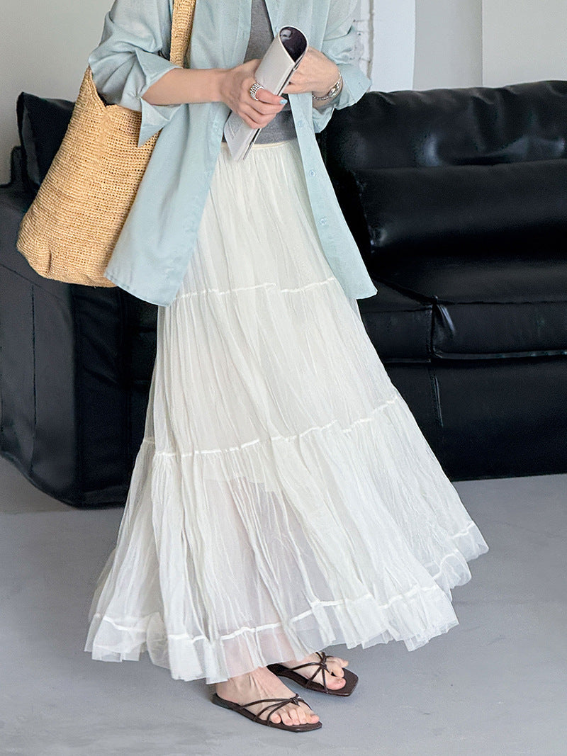 韓版氛圍感大裙襬純色寬鬆半身裙-2色