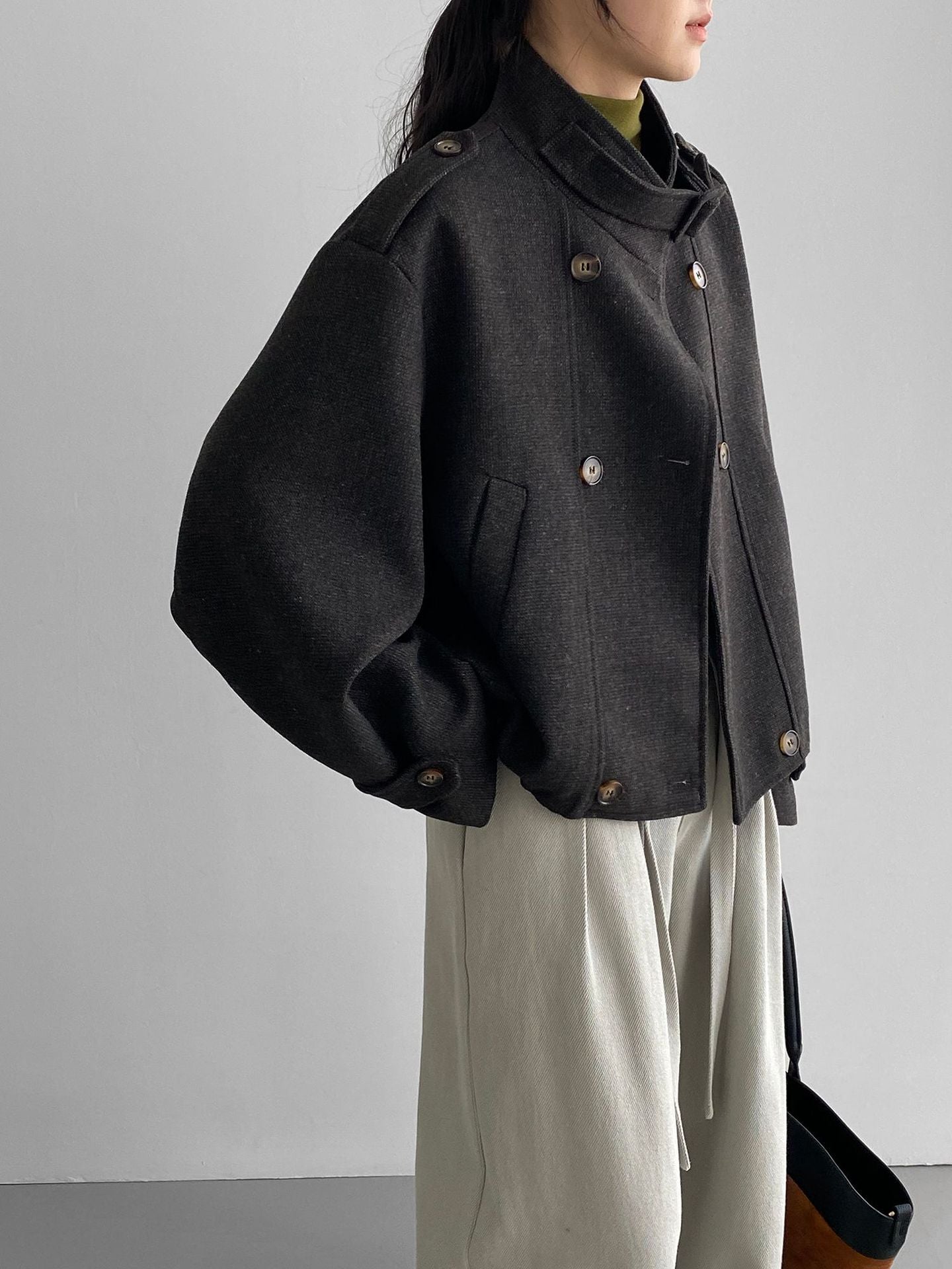 韓系復古高級感雜色百搭立領毛呢夾克外套-2色