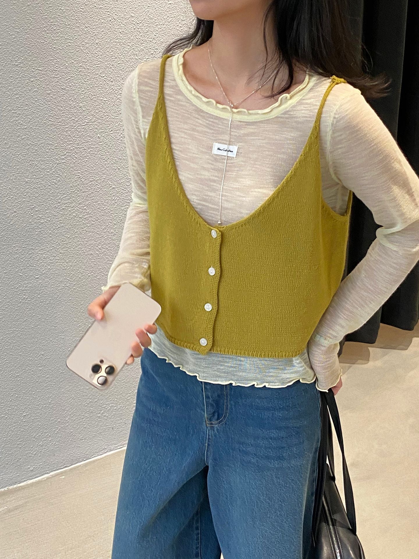 韓系慵懶風顯瘦木耳邊撞色真兩件針織衫-5色