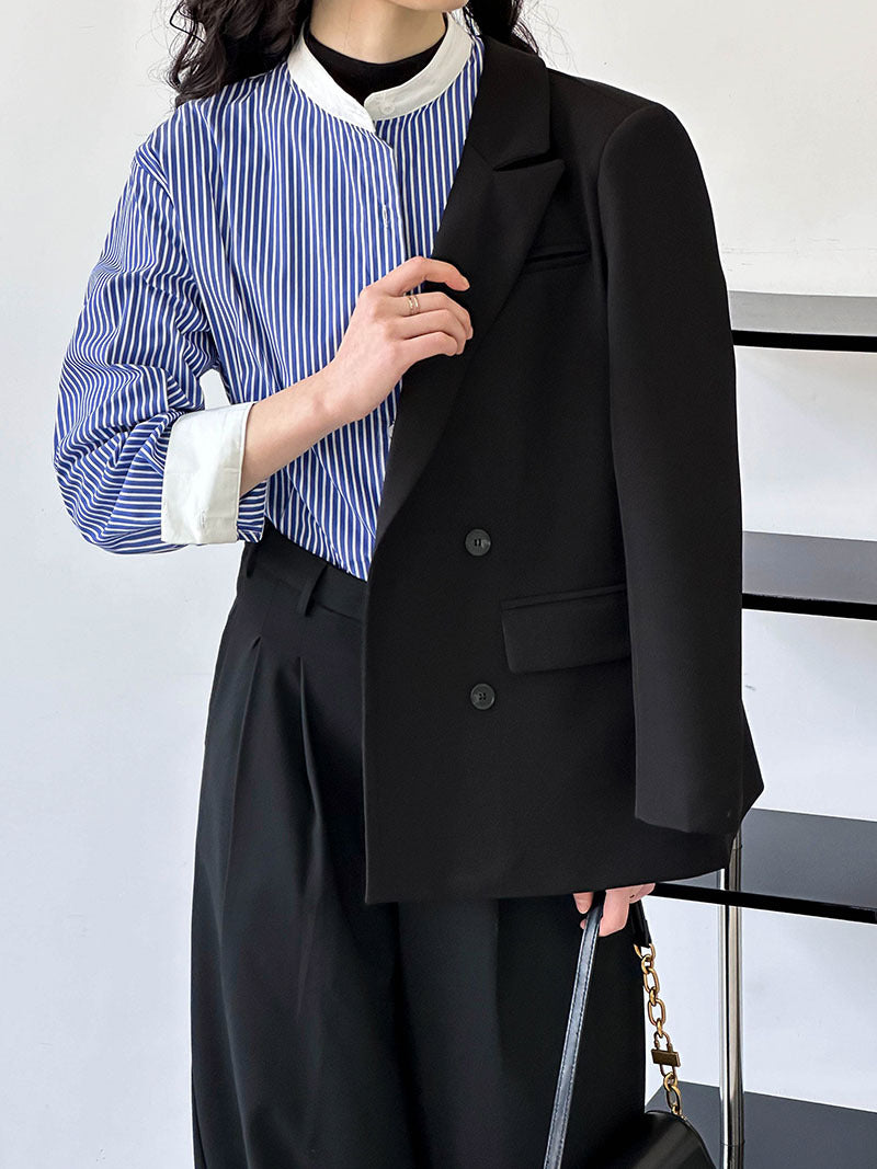 韓系圓領設計藍條紋襯衫