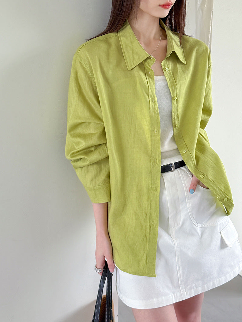 老錢風慵懶時髦寬鬆亞麻透氣襯衫-2色