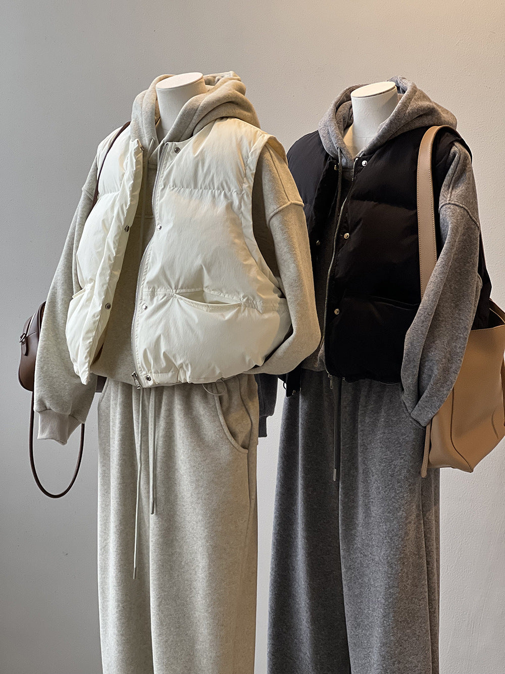 日系圓領短款寬鬆羽絨馬甲背心-2色