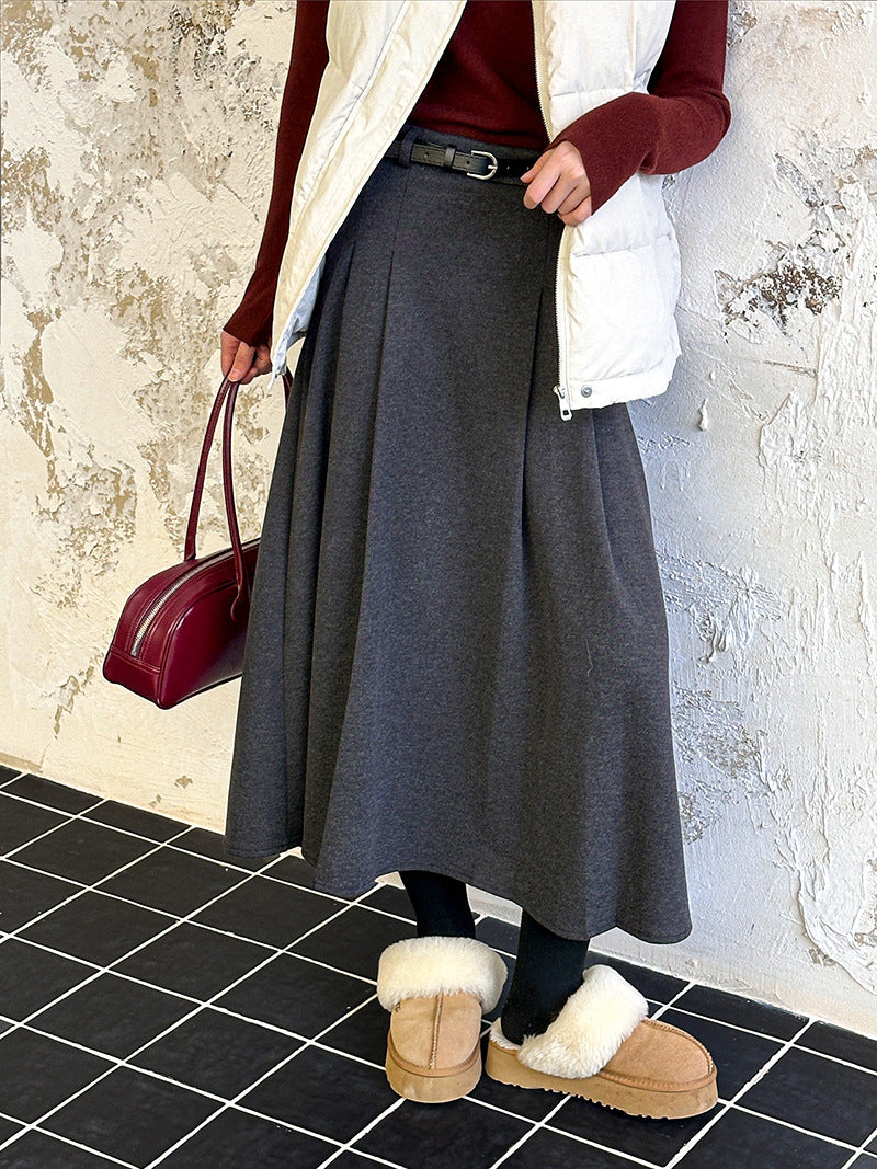(48H出貨)復古設計感高腰純色氛圍感半身裙-3色